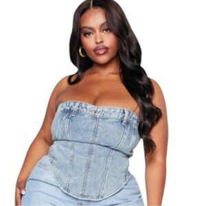 PrettyLittleThing Plus Denim Strapless Corset Top Sz. 24 US 28 UK NWT